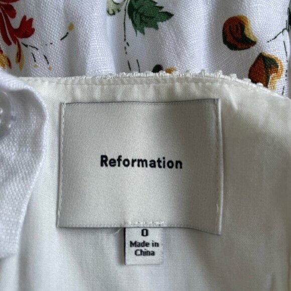 NEW Reformation Everett Linen Midi Dress Corsini White Multi Floral | US 0 UK 4 - Picture 12 of 16